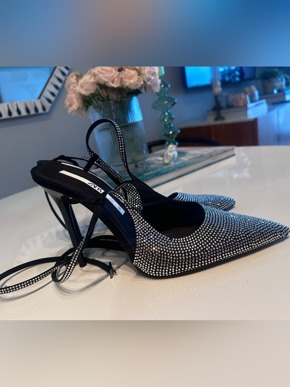 ZARA RHINESTONE HEELED MULES 3202/910 - EU 40